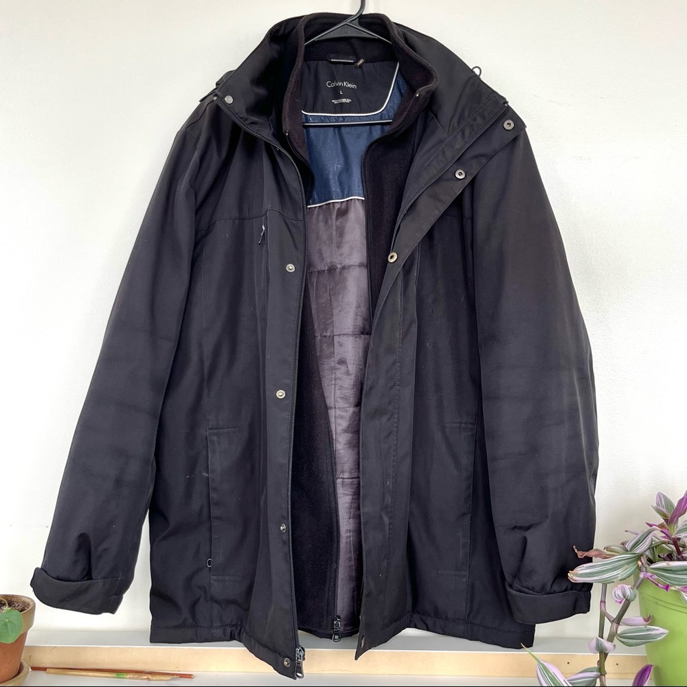 Men's Calvin Klein Black Hard Shell Fleece Bib Winter Coat Heavy Duty